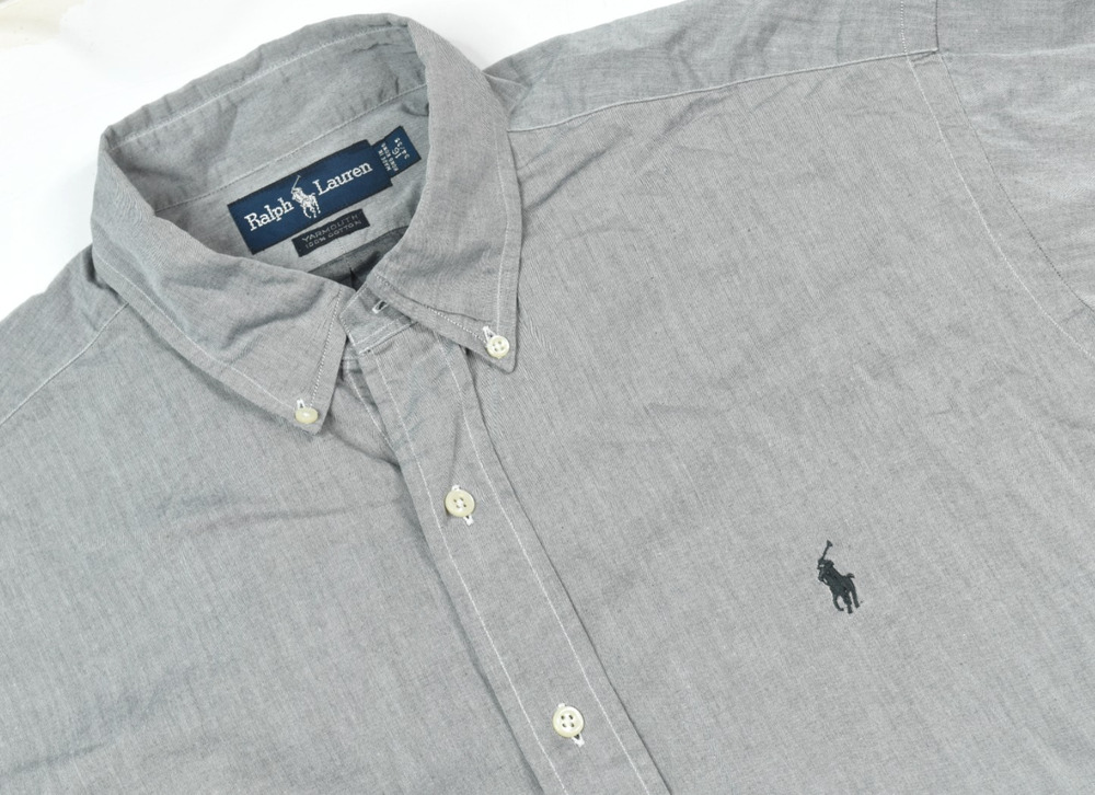 Vintage Ralph Lauren Yarmouth Shirt Mens 16 Gray Long Sleeve Button-Down Cotton